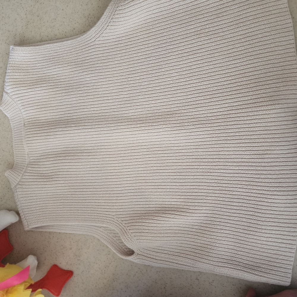Zara Knit Sweater Vest Small Beige Ribbed V-Neck Minimalist Layering Top - Picture 4 of 4